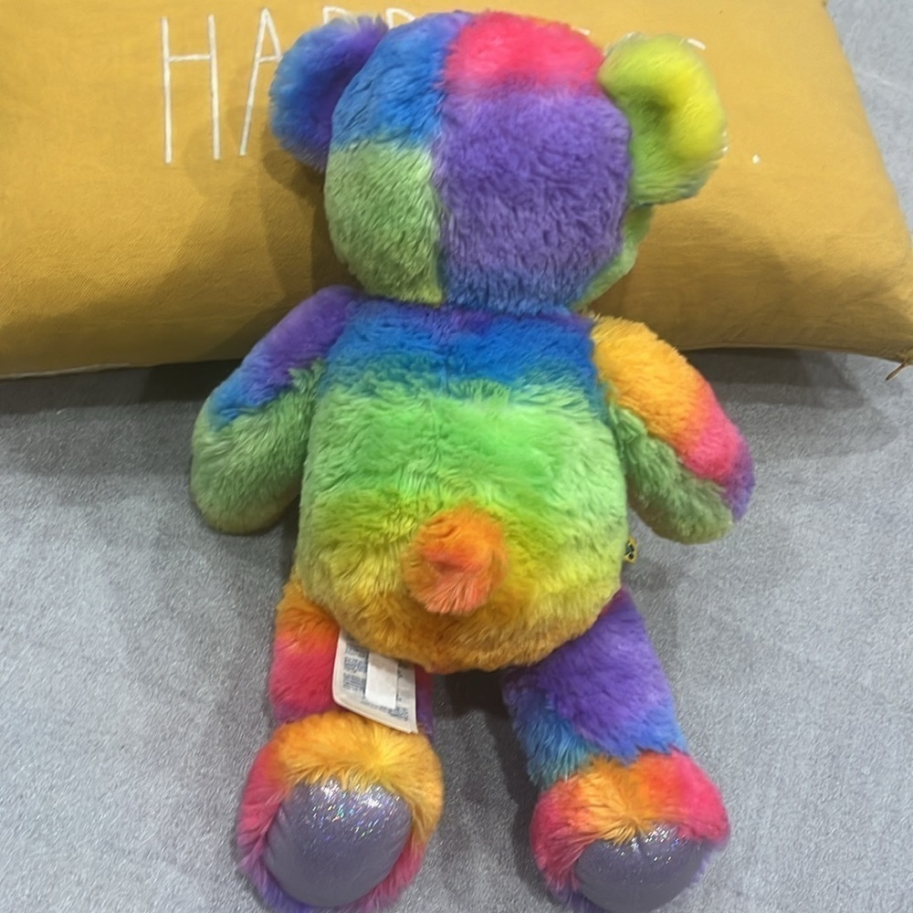 Build A Bear Rainbow Tie Dye Neon Teddy 16" Sparkly Nose Ears Paws Retired 2014 - Picture 4 of 6